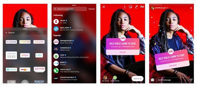 Instagram agregó una nueva calcomanía de downation para ayudar a las organizaciones sin fines de lucro y para ayudar a los usuarios a donar fácilmente a organizaciones benéficas